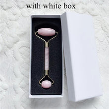Load image into Gallery viewer, Rose Quartz Roller Slimming Face Massager Lifting Tool Natural Jade Facial Massage Roller Stone Skin Massage Beauty Care Set Box
